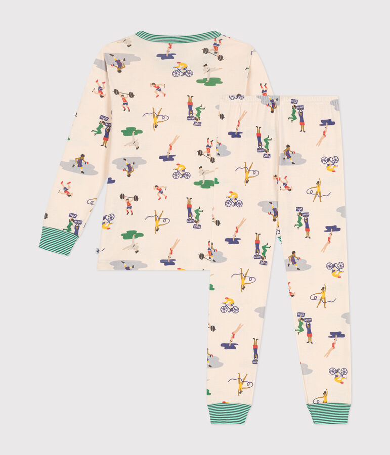 Pijama infantil de algod&oacute;n con estampado de deportes crudo/multicolor