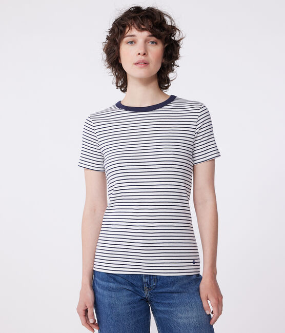 Camiseta La Icónica de algodón a rayas para mujer blanco MARSHMALLOW/azul SMOKING