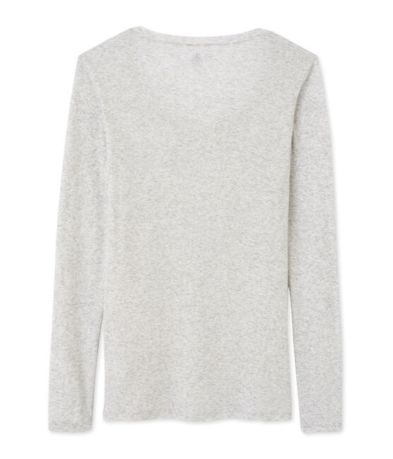 T-shirt femme manches longues col danseuse en coton léger gris BELUGA CHINE