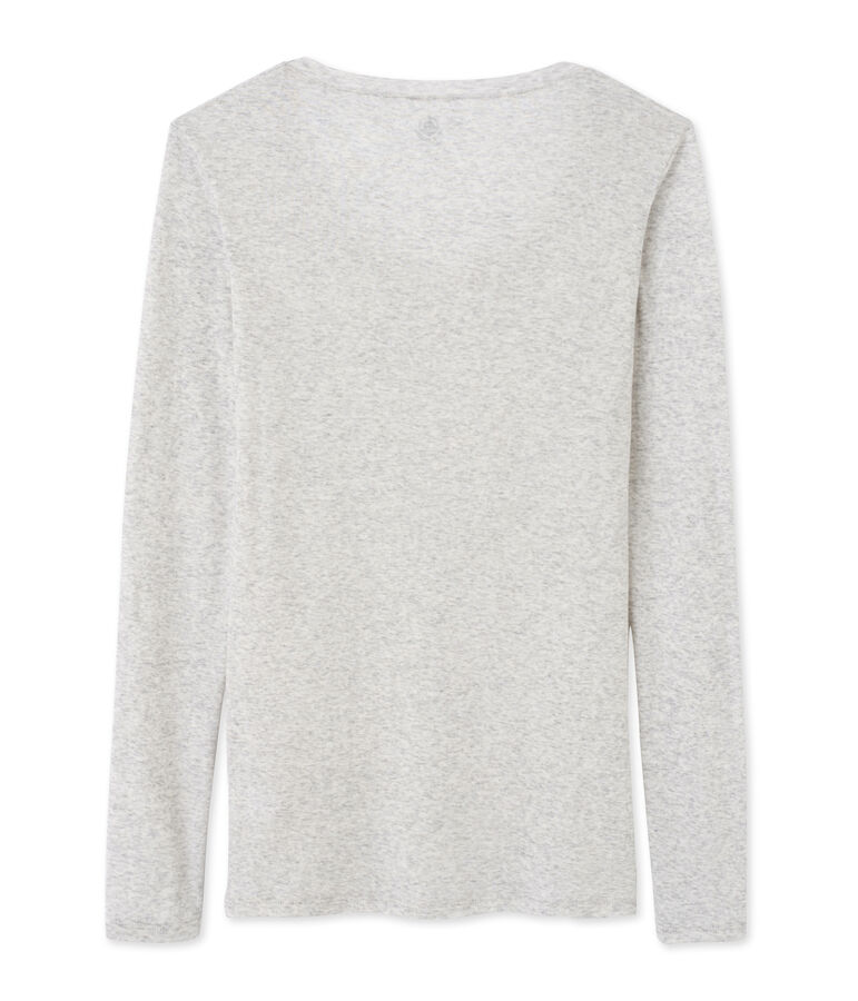 T-shirt femme manches longues col danseuse en coton l&eacute;ger gris