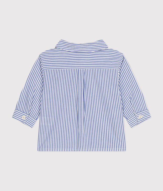 Camisa de popelina a rayas para beb&eacute; azul/blanco