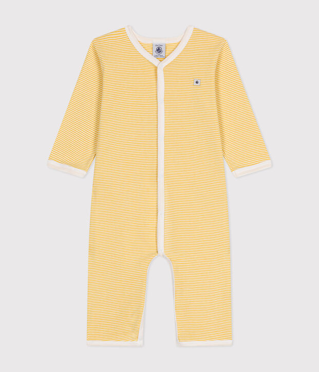 Pijamas de beb&eacute; de manga larga sin pies de algod&oacute;n amarillo/blanco