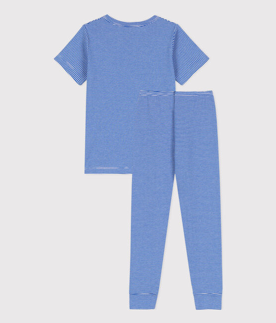 Pijama de manga corta de algodón a rayas para niña/niño azul PERSE/blanco MARSHMALLOW