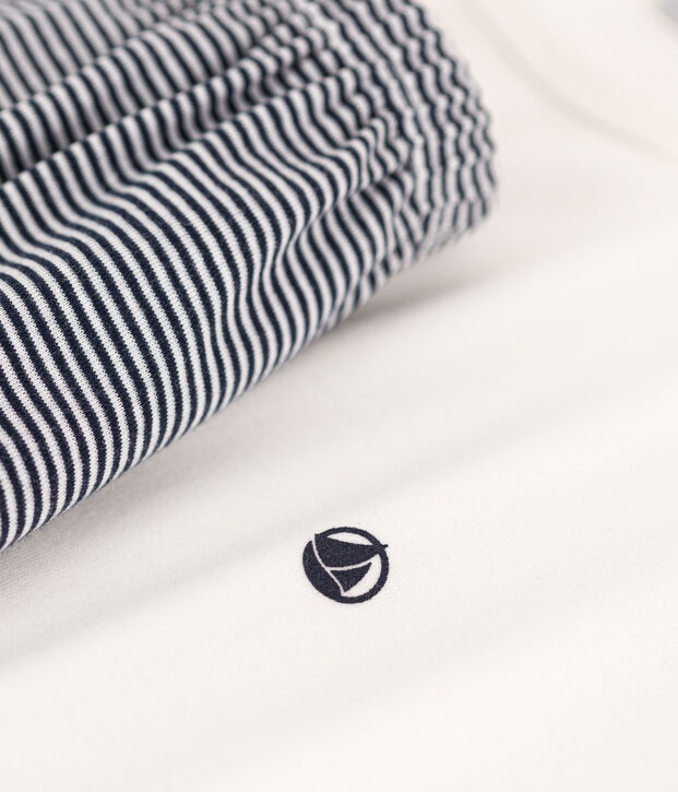 Pijama corto de algod&oacute;n milrayas para ni&ntilde;o azul/blanco