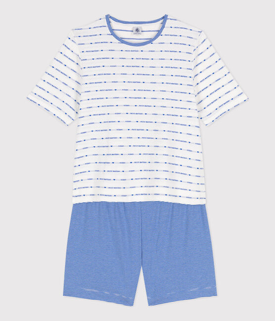 Pijama corto de algodón para mujer blanco MARSHMALLOW/azul PERSE