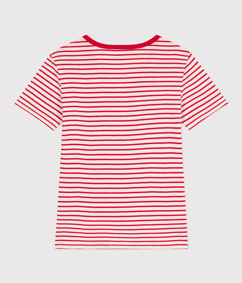 Camiseta LA ICONICA de algod&oacute;n con cuello de pico para mujer beige/rojo