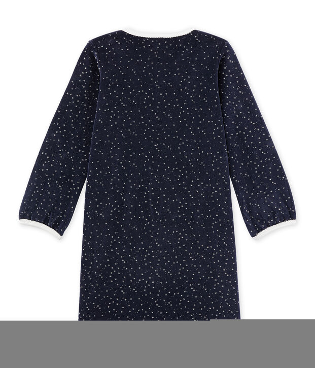 Chemise de nuit fille en bouclette velours azul/gris
