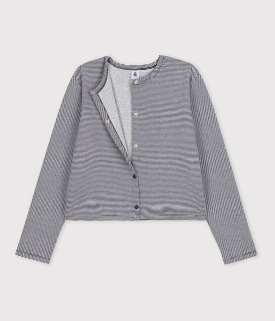 Cárdigan de algodón grueso con botones de presión para mujer azul SMOKING/blanco MARSHMALLOW