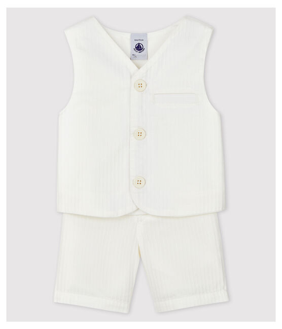 Conjunto de dos piezas de popelina de rayas de bebé niño blanco MARSHMALLOW/blanco MULTICO