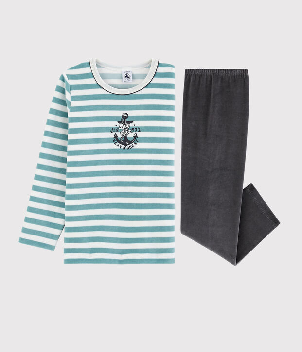 Pijama de terciopelo con ancla para ni&ntilde;o blanco/azul/multicolor