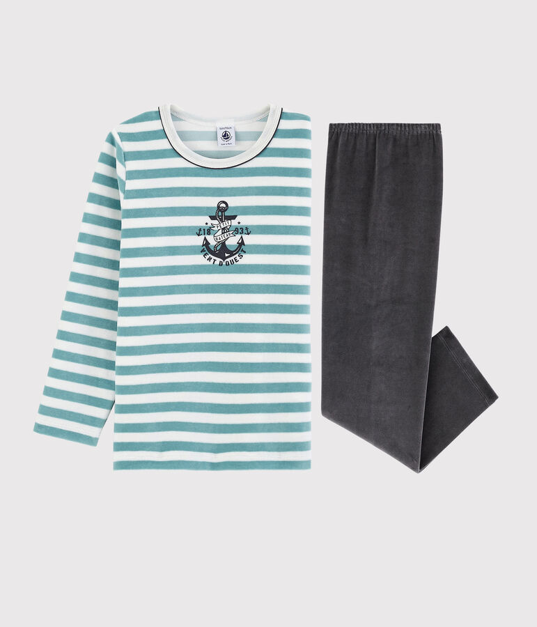 Pijama de terciopelo con ancla para ni&ntilde;o blanco/azul/multicolor