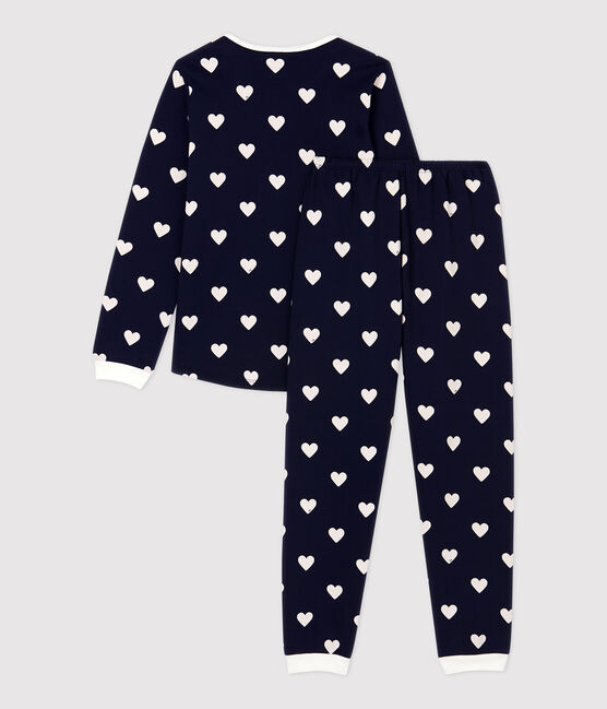 Pijama con estampado de corazones de niña/niño de muletón azul SMOKING/blanco MARSHMALLOW