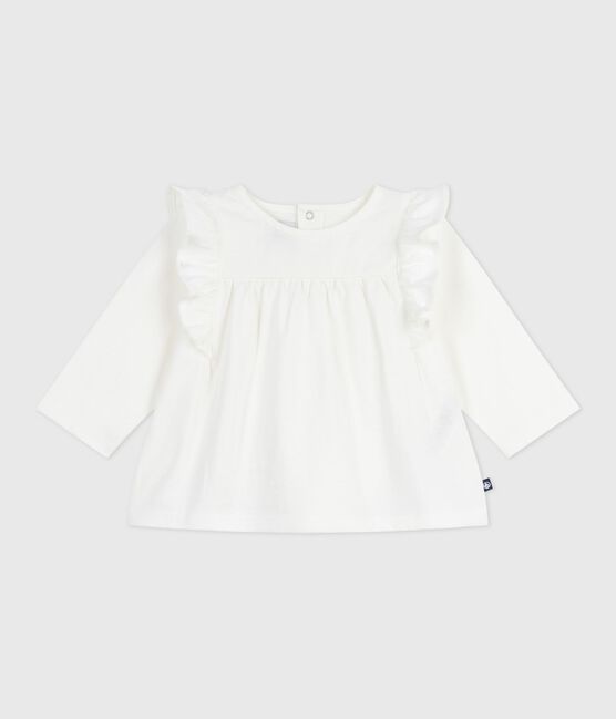 Blusa lisa de algodón de manga larga para bebé blanco MARSHMALLOW
