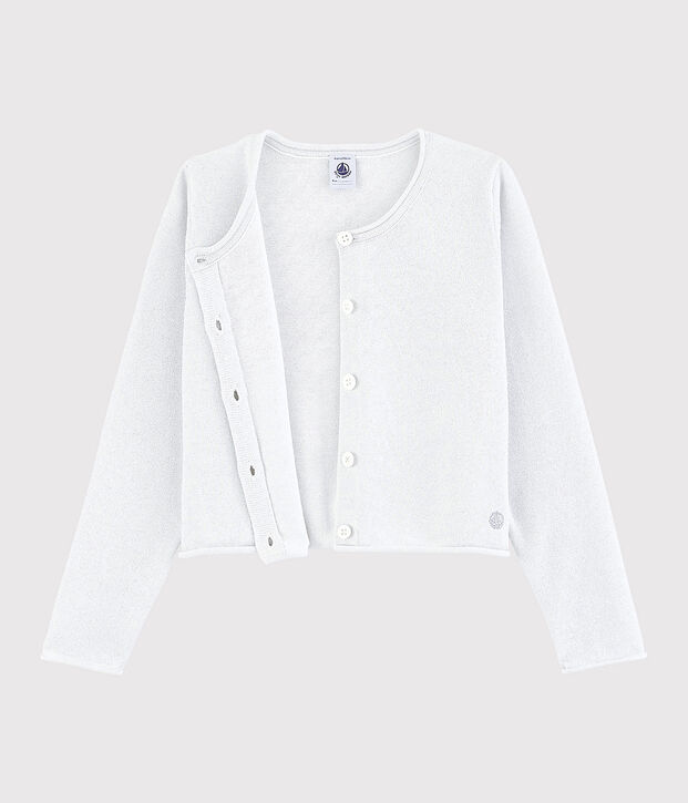 C&aacute;rdigan de algod&oacute;n para ni&ntilde;a blanco/gris