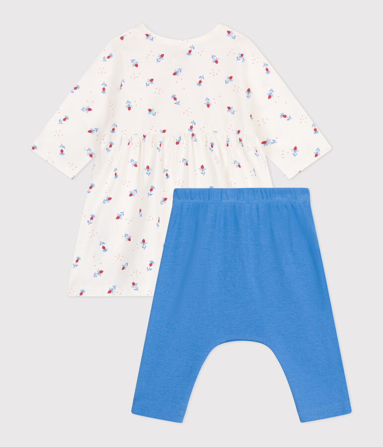 Vestido y leggings de algod&oacute;n para beb&eacute; blanco/multicolor