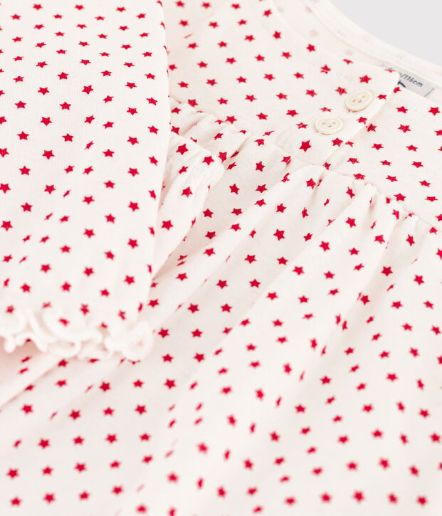 Pijama con estampado de estrellas de algod&oacute;n de ni&ntilde;a blanco/rojo