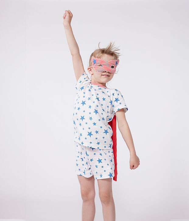 Pijama corto tipo disfraz infantil de algod&oacute;n con capa fosforescente blanco/multicolor