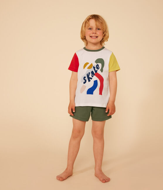 Pijama infantil corto y liso de algodón blanco MARSHMALLOW/blanco MULTICO