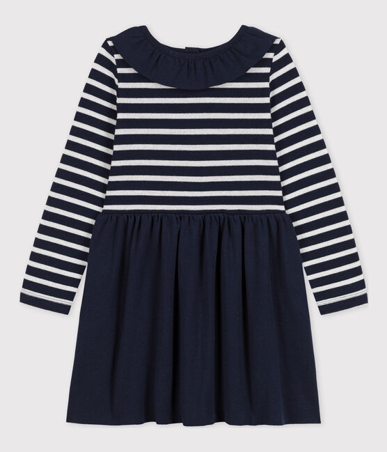 Vestido de dos materiales de manga larga para niña azul SMOKING/ ARGENT