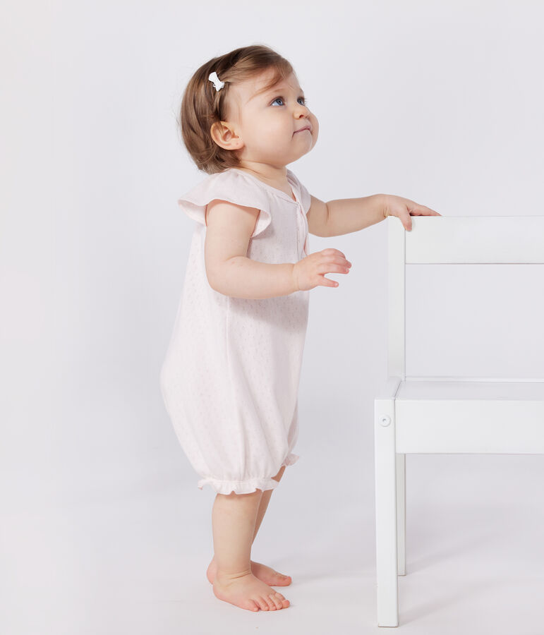 Mono corto de algod&oacute;n liso para beb&eacute; rosa