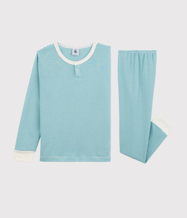 Pijama de rayas de algod&oacute;n y lyocell de ni&ntilde;o azul/blanco