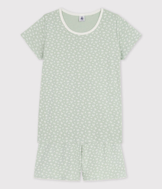 Pijama corto con flores de algodón de chica verde HERBIER/ MARSHMALLOW