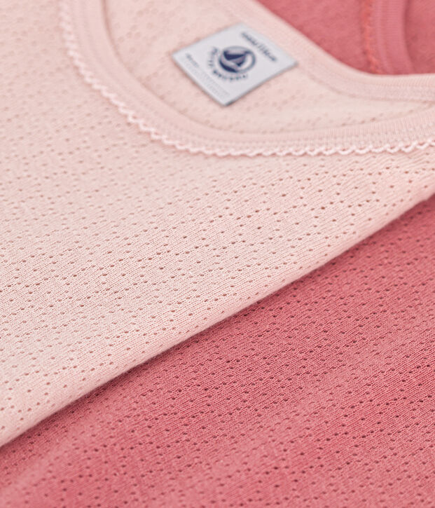 Juego de 2 camisetas infantiles lisas de algod&oacute;n calado multicolor