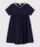 Vestido infantil liso de algodón de manga corta azul SMOKING