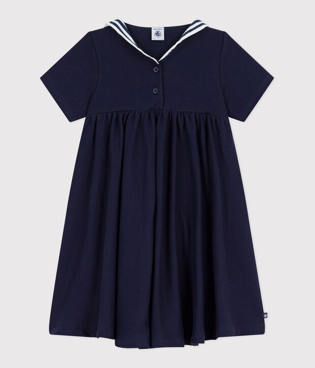 Vestido infantil liso de algod&oacute;n de manga corta SMOKING