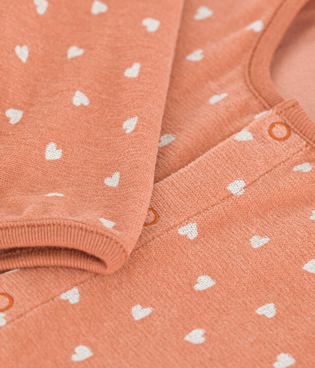 Pijama de terciopelo estampado para beb&eacute; rosa/blanco