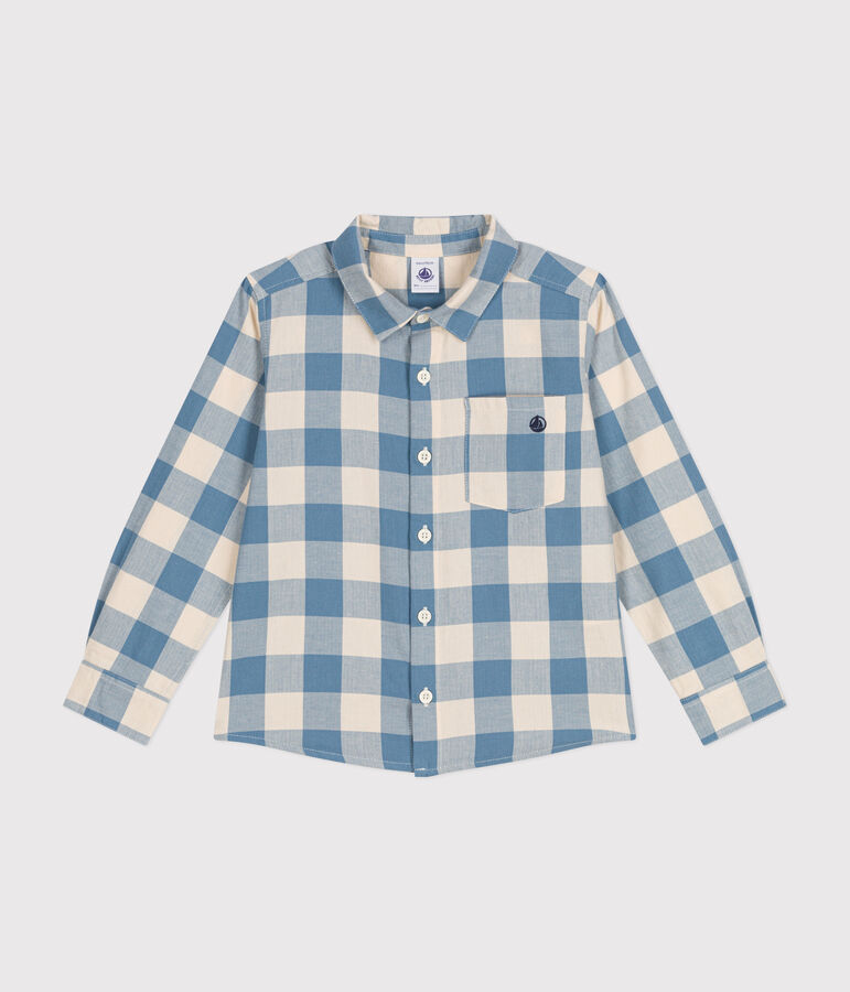 Camisa de franela para ni&ntilde;o azul/crudo