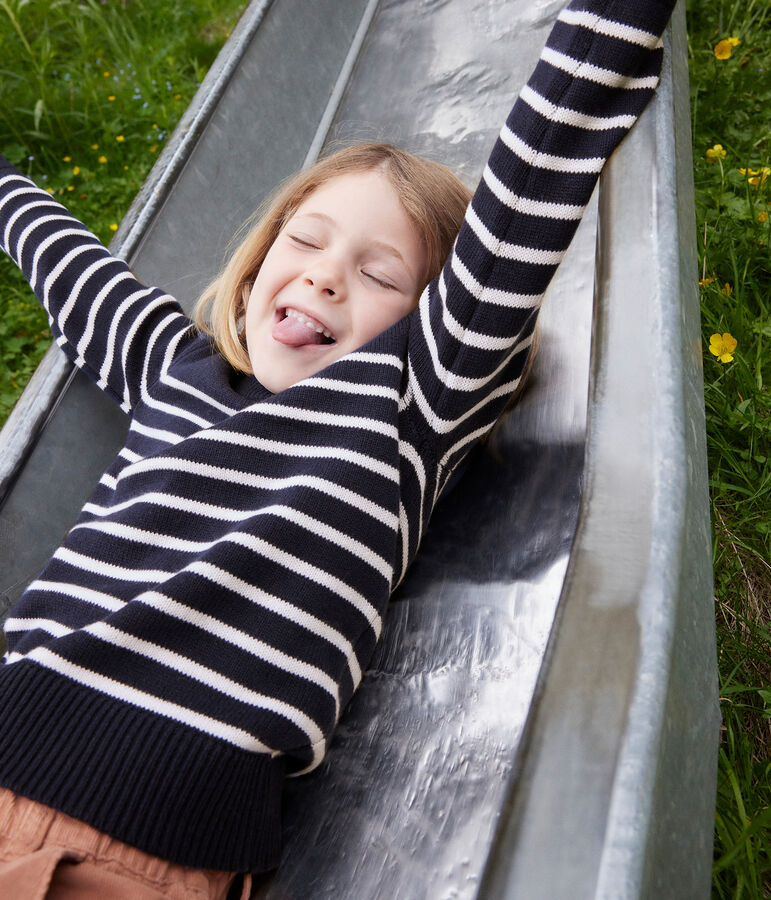 Jersey de lana y algod&oacute;n de ni&ntilde;a/ni&ntilde;o azul/blanco