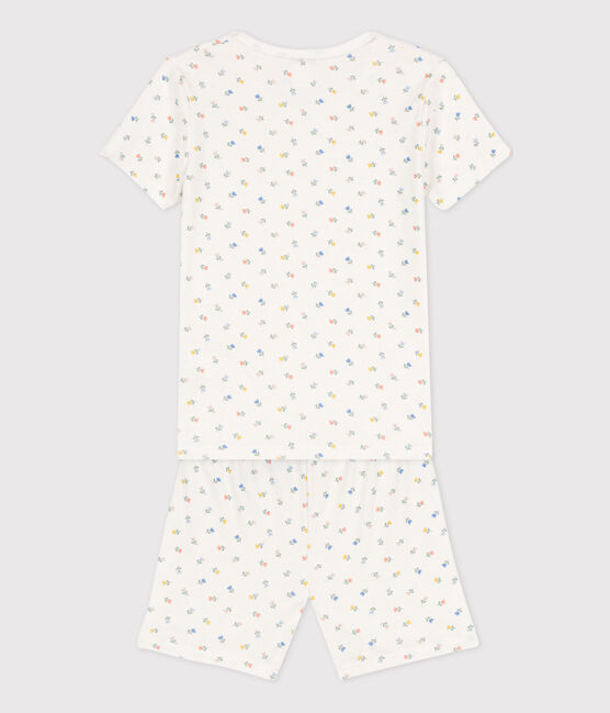 Pijama de algodón corto y ajustado para niña blanco MARSHMALLOW/blanco MULTICO