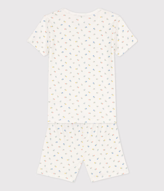 Pijama de algodón corto y ajustado para niña blanco MARSHMALLOW/blanco MULTICO
