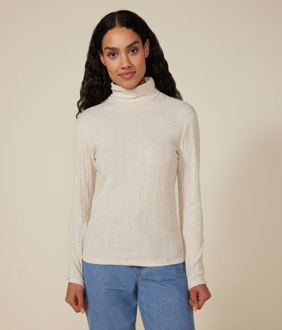 Camiseta Iconique de cuello vuelto de punto de fantasía para mujer beige MONTELIMAR CHINE