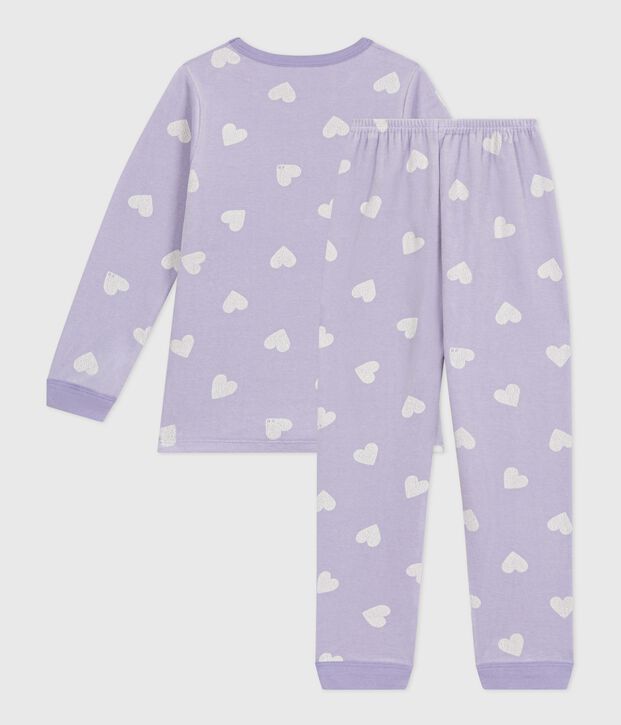 Pijama infantil de terciopelo con estampado de corazones violeta/blanco