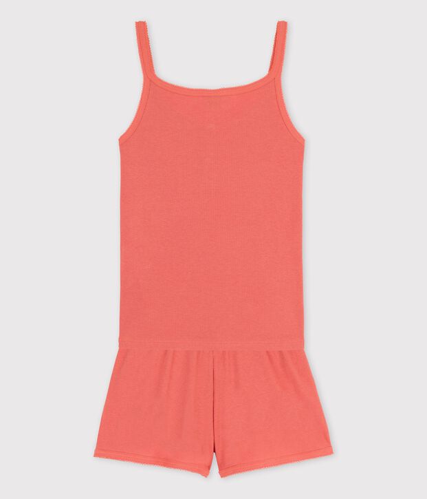 Pijama corto liso papaya de algod&oacute;n y lyocell de chica rosa