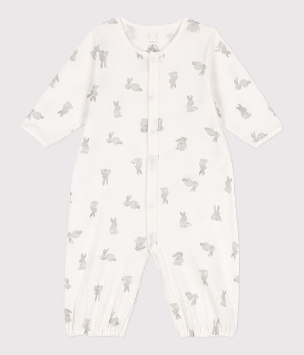 Mono saco de algod&oacute;n estampado blanco/gris