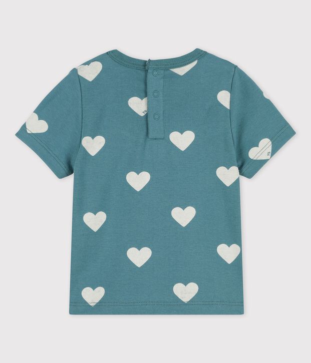 Camiseta de manga corta con estampado de corazones de algod&oacute;n de beb&eacute; verde/crudo