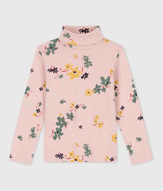 Prenda de cuello de cisne con estampado de flores de algodón de niña rosa SALINE/blanco MULTICO