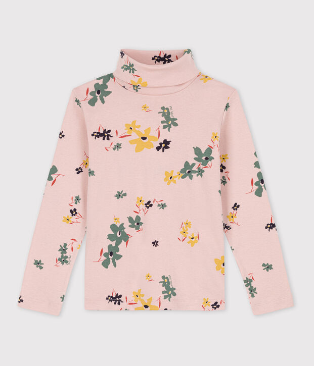 Prenda de cuello de cisne con estampado de flores de algod&oacute;n de ni&ntilde;a rosa/multicolor