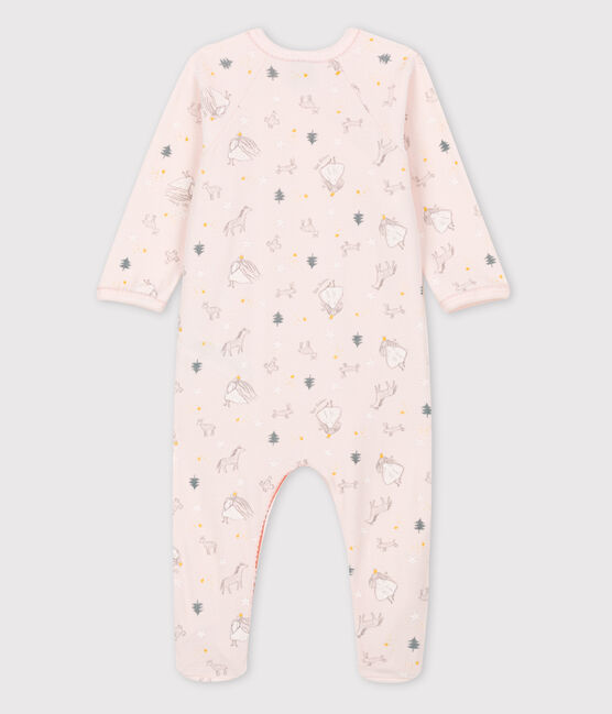 Pelele de bebé con estampado de princesa de terciopelo de algodón orgánico rosa FLEUR/blanco MULTICO