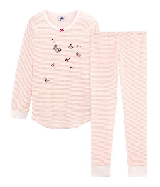 Pijama de algodón infantil para niña blanco MARSHMALLOW/rosa ROSAKO