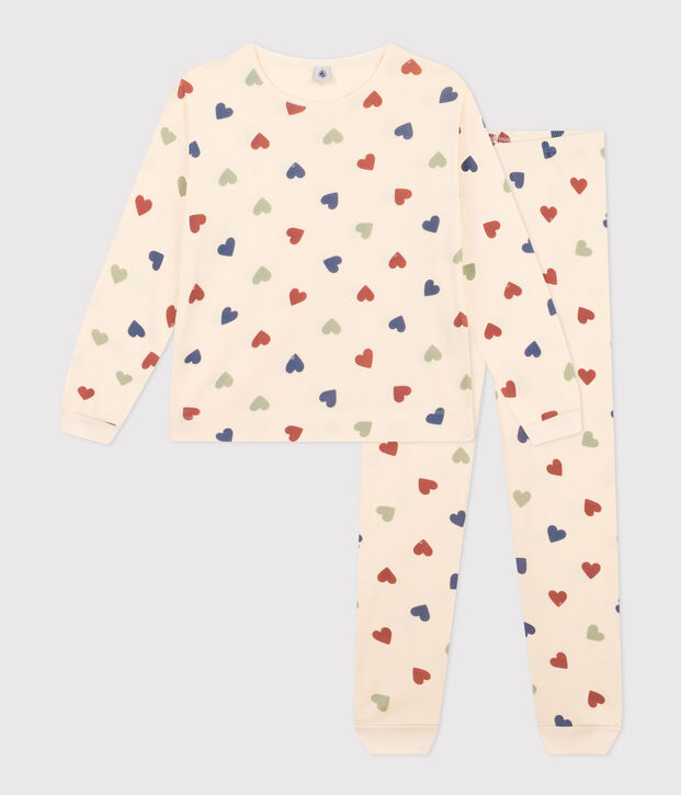 Pijama de algod&oacute;n con motivo de coraz&oacute;n para mujer crudo/multicolor