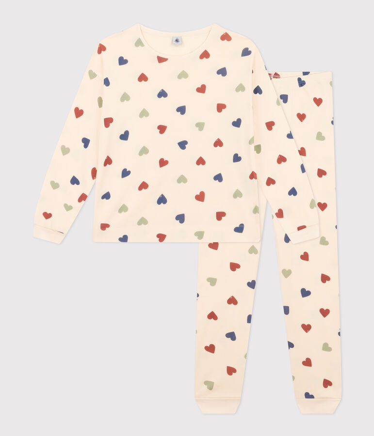 Pijama de algod&oacute;n con motivo de coraz&oacute;n para mujer crudo/multicolor