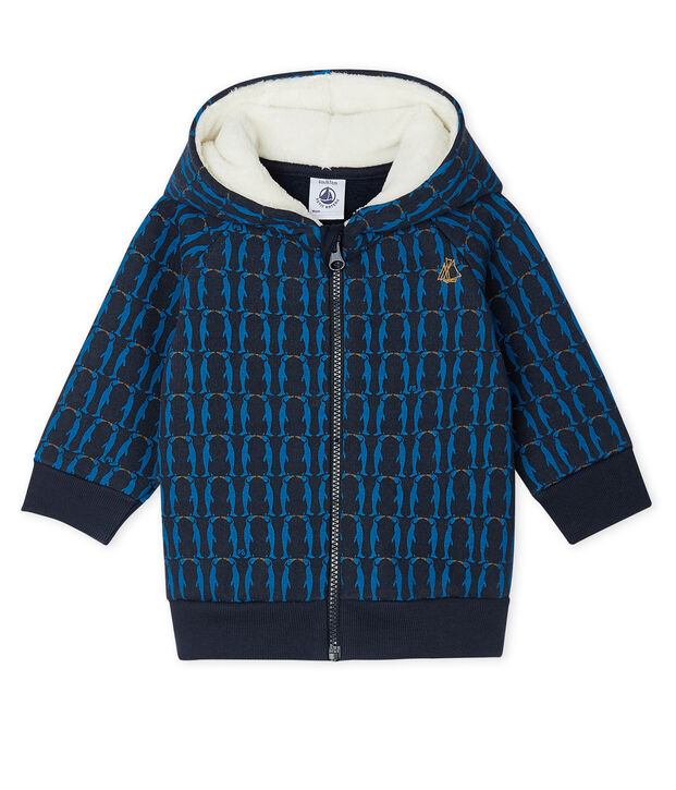 Sudadera con capucha de mulet&oacute;n estampada y forro de sherpa para beb&eacute; ni&ntilde;o azul/multicolor