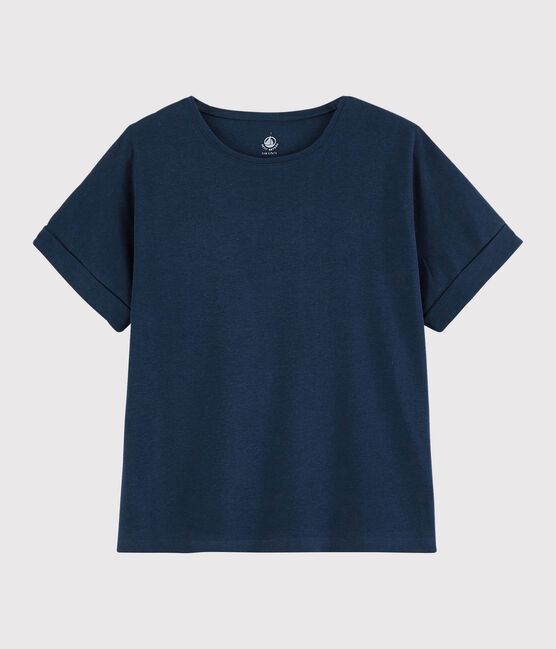 Camiseta de algodón/lino lisa de mujer azul MEDIEVAL