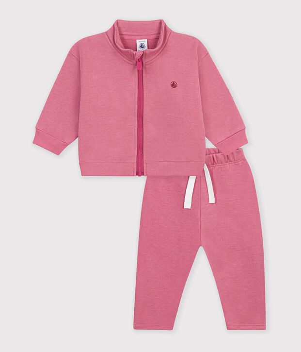 Conjunto de sudadera y pantal&oacute;n de algod&oacute;n liso para beb&eacute; rosa