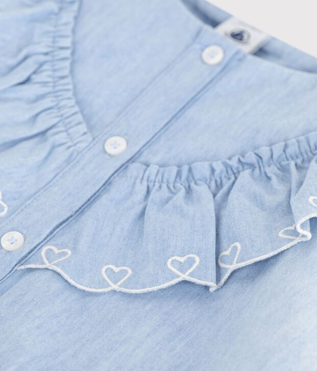 Blusa infantil lisa de manga corta de algod&oacute;n azul
