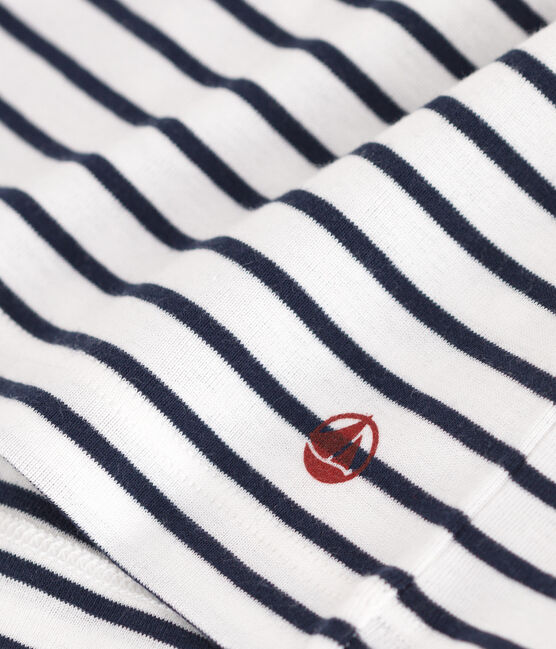Camiseta infantil de manga corta de algodón con rayas blanco MARSHMALLOW/azul SMOKING